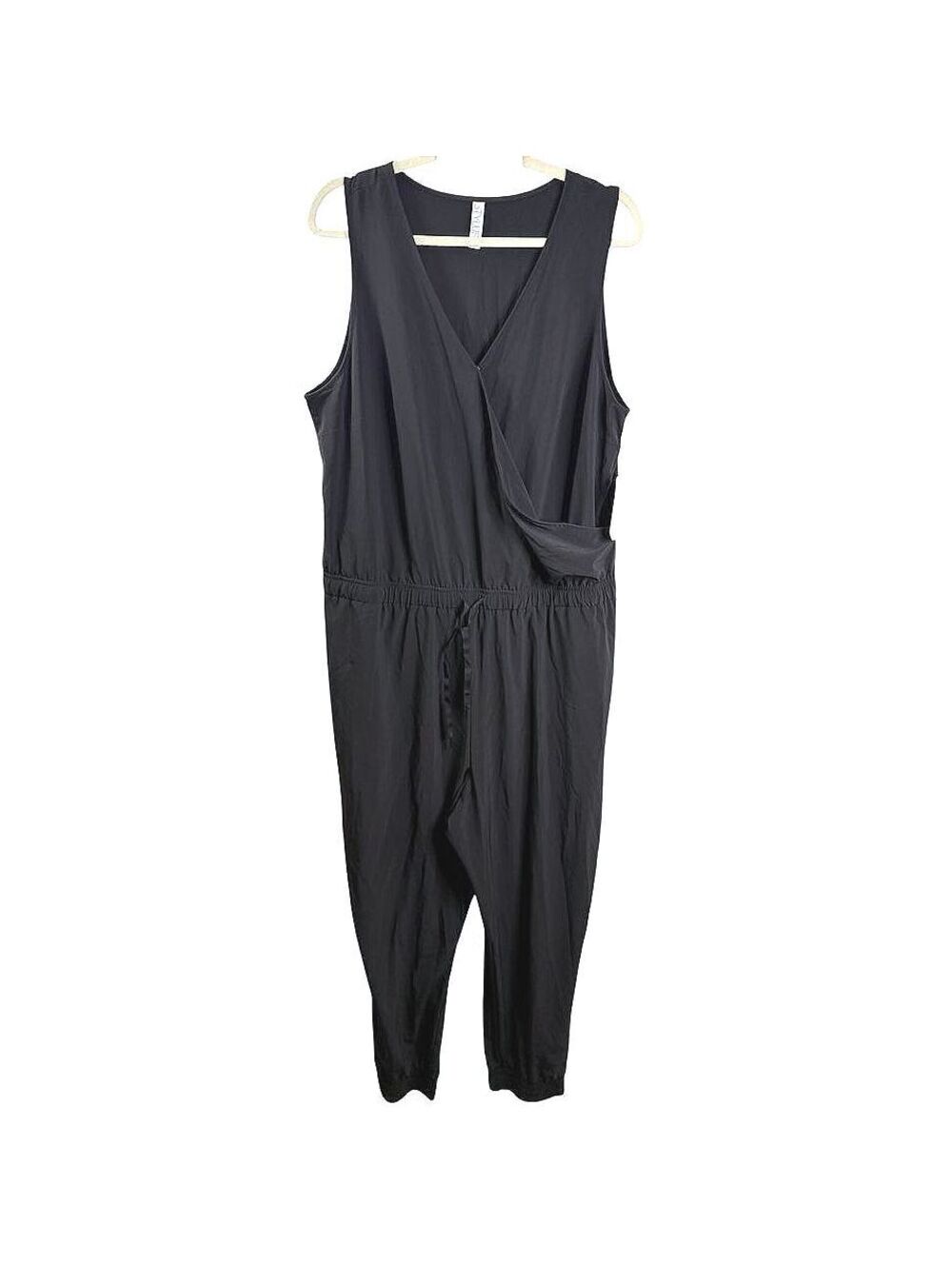 Stylus XL Black Sleeveless Jogger Jumpsuit Wrap V Neck Drawstring Waist NWT